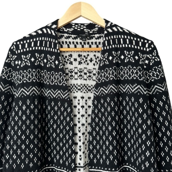 Talbots Black Fair Isle Open-Front Cardigan Sweater, MP - Picture 3 of 9